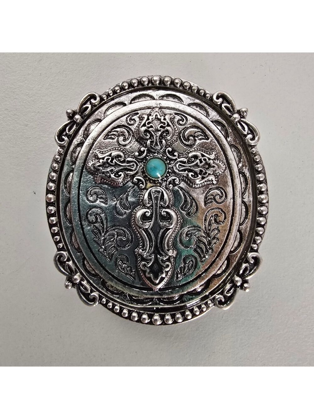 Antique Silver Cross Phone Holder Bohemian Western Phone Accessory Turquoise